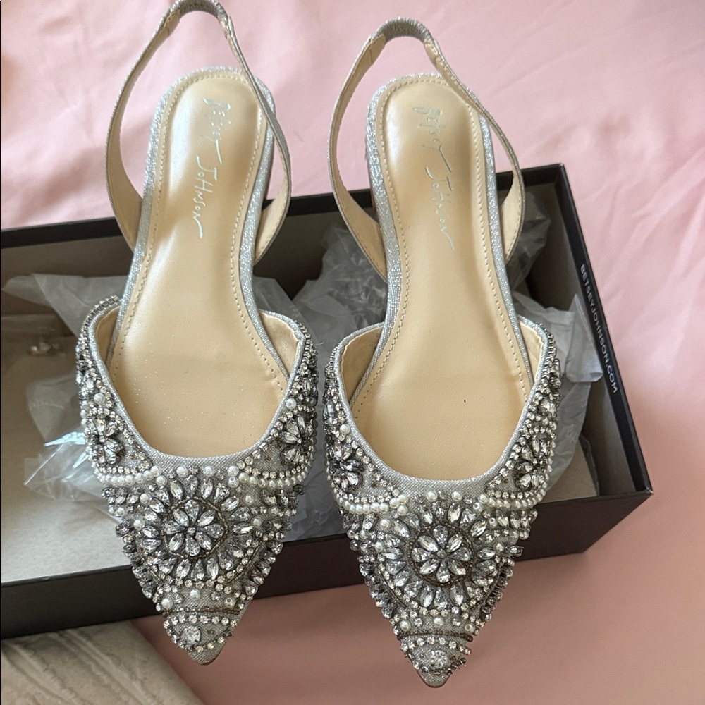 Betsey Johnson Silver Embellished Flats